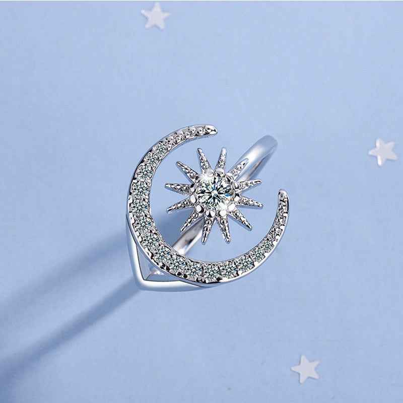 Celestine - Crescent Moon & Star Ring - My Daily Bargainz