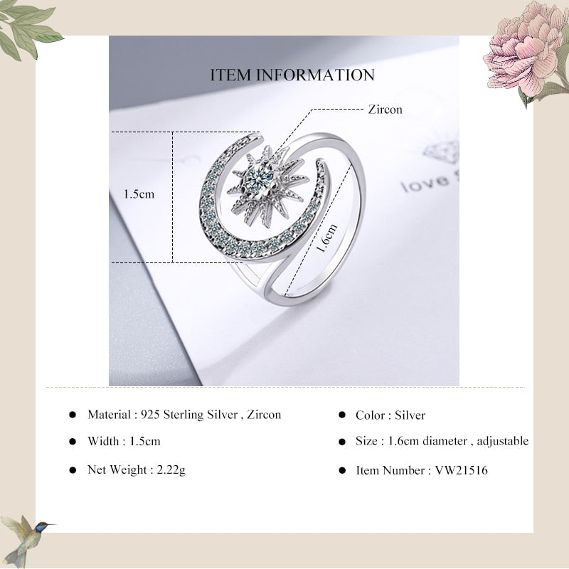 Celestine - Crescent Moon & Star Ring - My Daily Bargainz