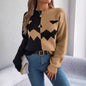 Halloween Contrast-color Pullover Sweater Fashion Long Sleeve Knitted Tops For Womens Clothing