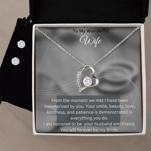 Forever Love Necklace and Cubic Zirconia Earring Set - My Daily Bargainz