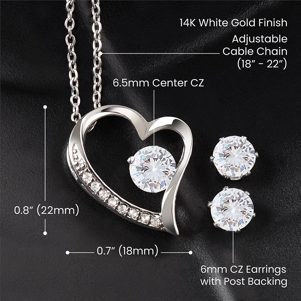 Forever Love Necklace and Cubic Zirconia Earring Set - My Daily Bargainz