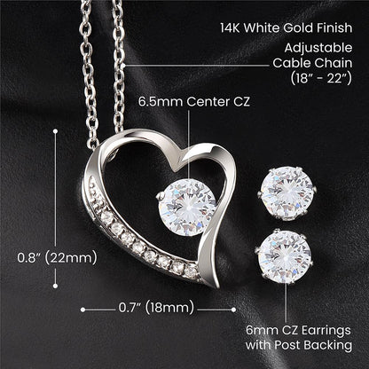Forever Love Necklace and Cubic Zirconia Earring Set - My Daily Bargainz