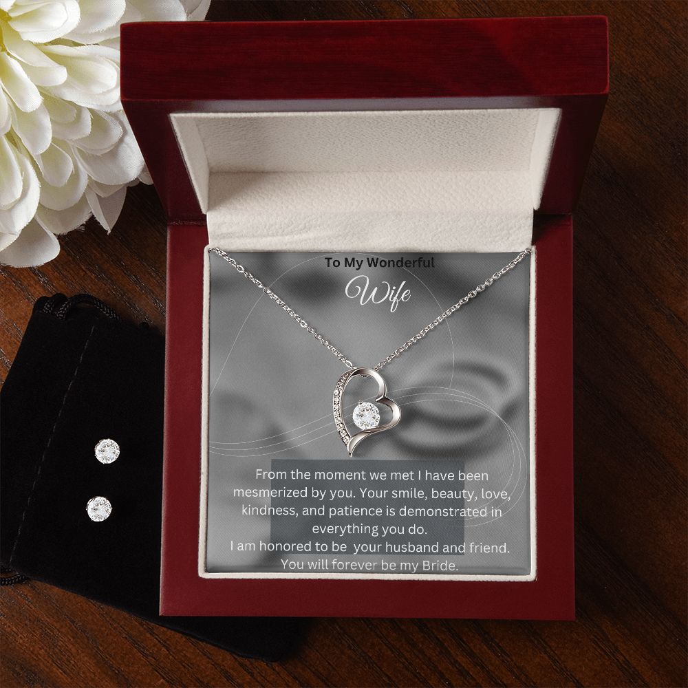 Forever Love Necklace and Cubic Zirconia Earring Set - My Daily Bargainz