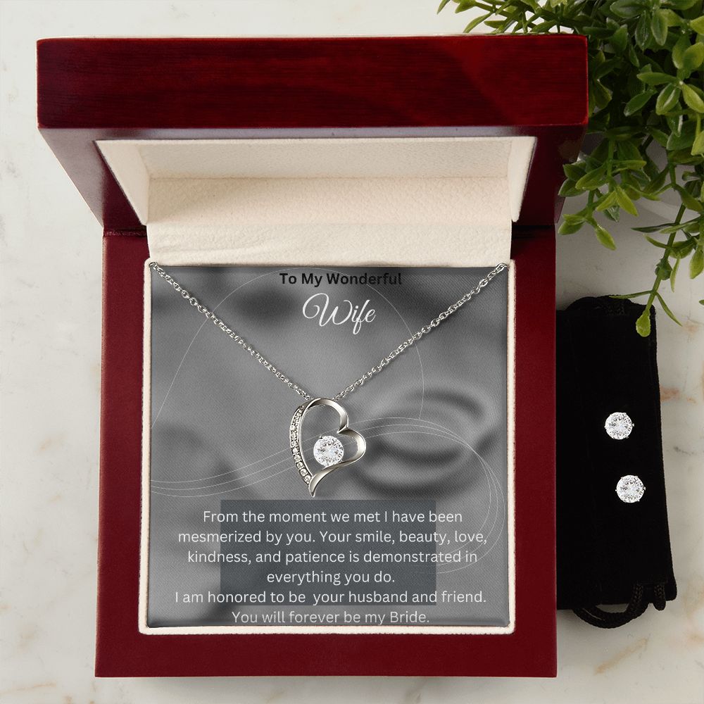 Forever Love Necklace and Cubic Zirconia Earring Set - My Daily Bargainz