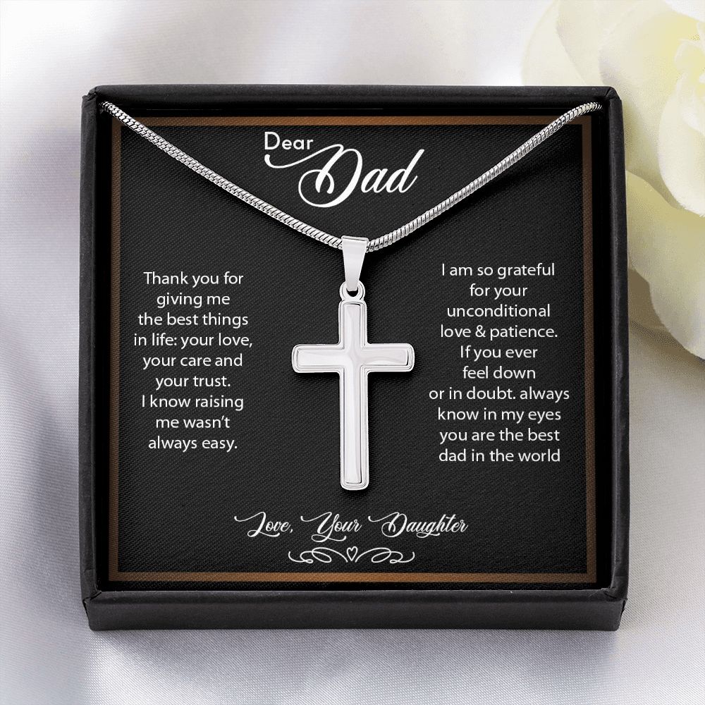 Dear Dad | So Grateful - Stainless Steel Cross Necklace - My Daily Bargainz
