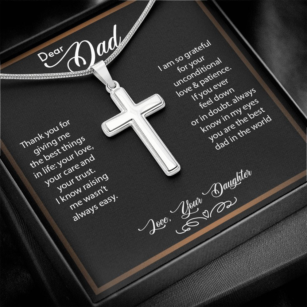 Dear Dad | So Grateful - Stainless Steel Cross Necklace - My Daily Bargainz
