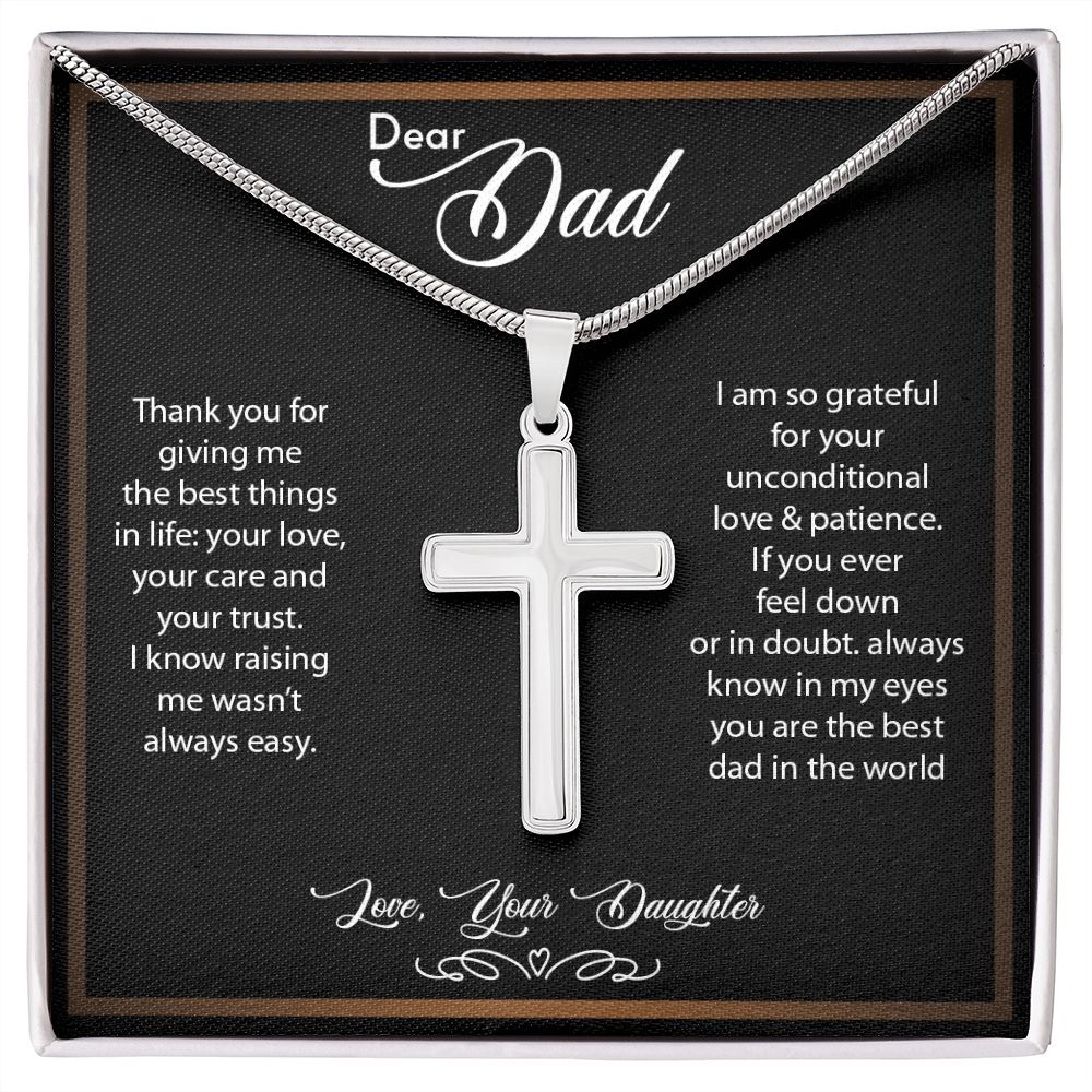Dear Dad | So Grateful - Stainless Steel Cross Necklace - My Daily Bargainz