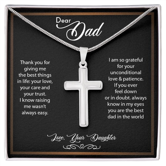 Dear Dad | So Grateful - Stainless Steel Cross Necklace - My Daily Bargainz