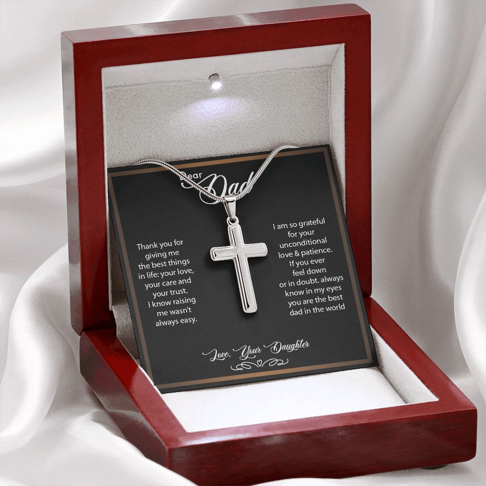 Dear Dad | So Grateful - Stainless Steel Cross Necklace - My Daily Bargainz